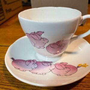 Vintage Retro Pink Pig Country Kitchen Teacup & Saucer Bone China Set